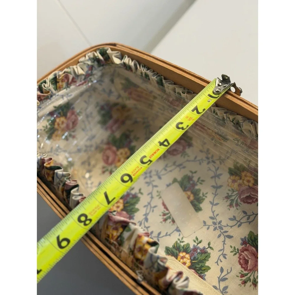 VTG Longaberger Vanity Basket Tan Pink Floral 1996 Mothers Day Liner Tray